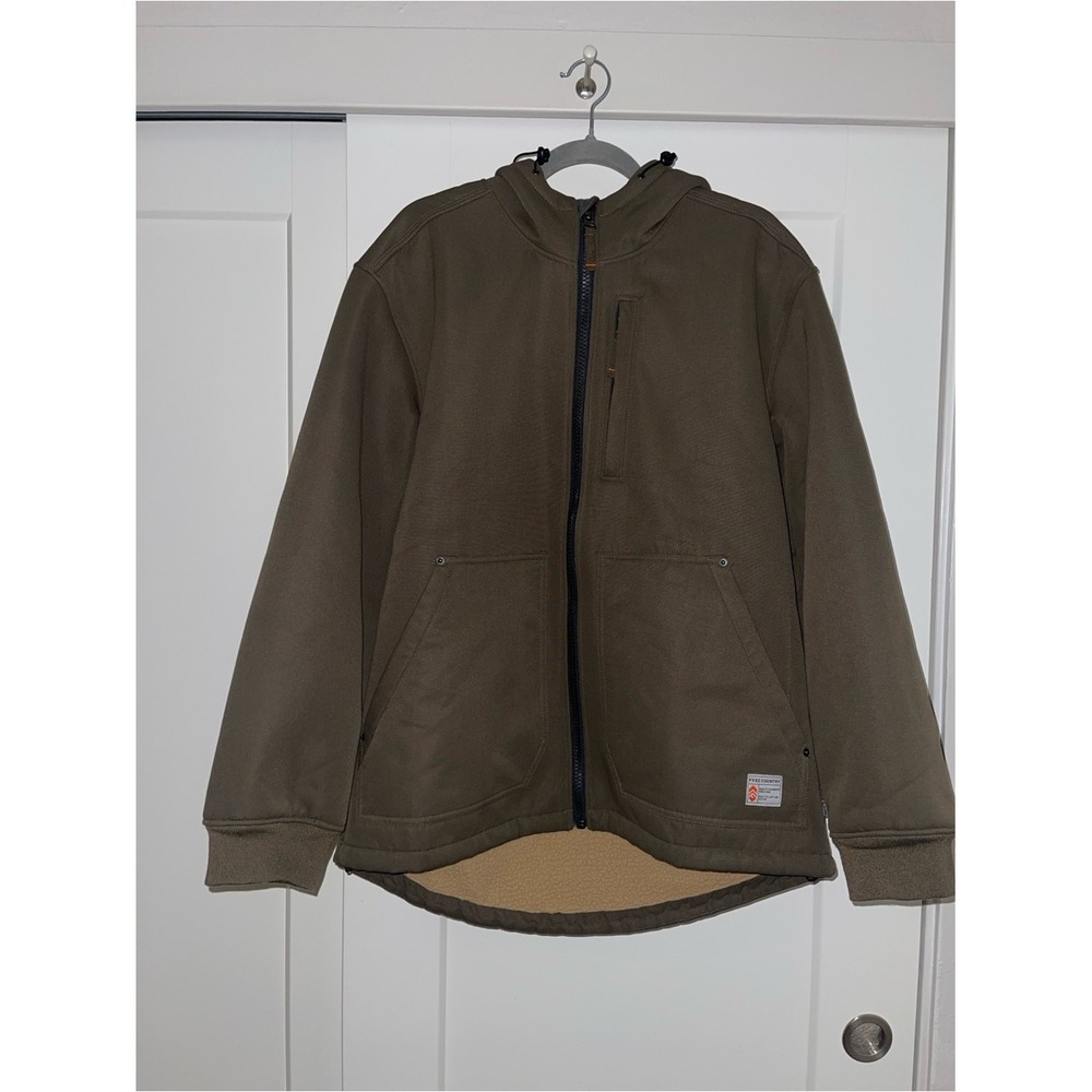 NWOT Free Country Mens Sherpa Lined Hooded Jacket Brown Canvas Coat Large L
